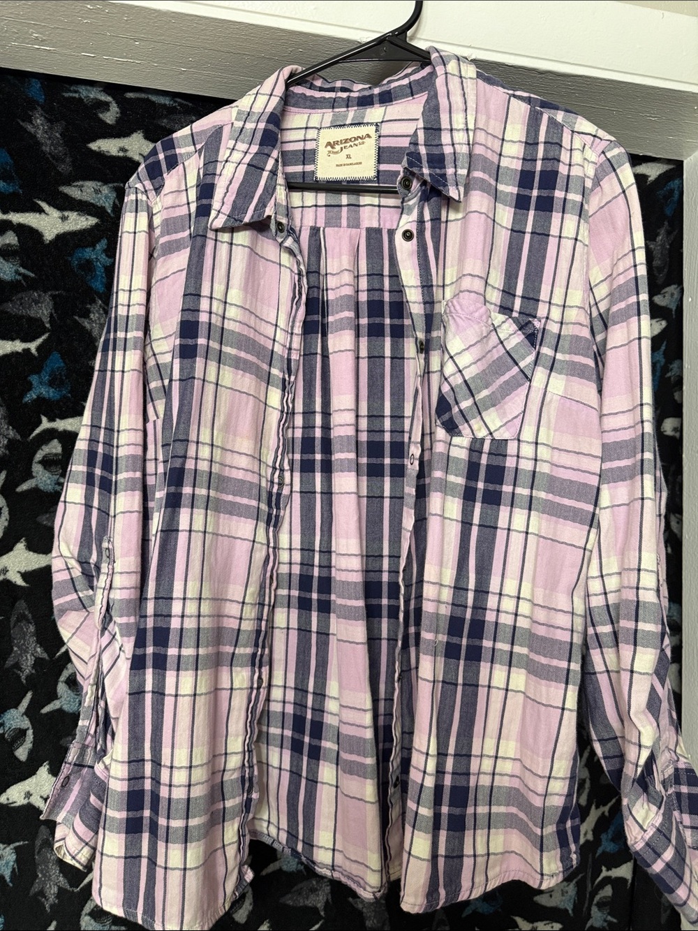 Arizona Jean Co. Lavender & Navy Plaid Button-Up Shirt